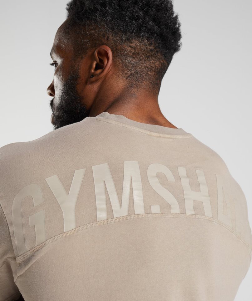 Men's Gymshark Power Washed T-Shirts Beige | NZ 6NCYLJ